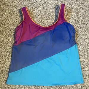 Lands End Womens Tankini Swim Top Size 12 Colorblock Pool Beach Vacation Colrful